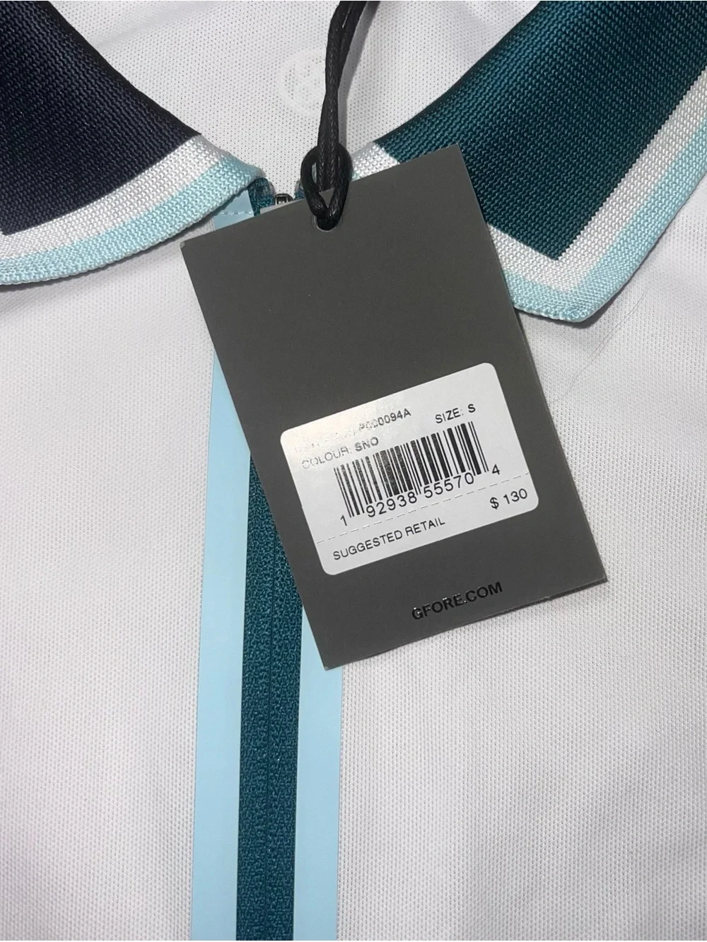 G/FORE White Polo Shirt with Teal and Navy Trim Womens Golf Short Preppy Small - Picture 3 of 7